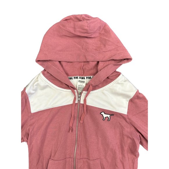 Victoria's Secret Pink Full Zip Hoodie Sweater Floral Logo Colorblock Y2K Jacket - Picture 3 of 9